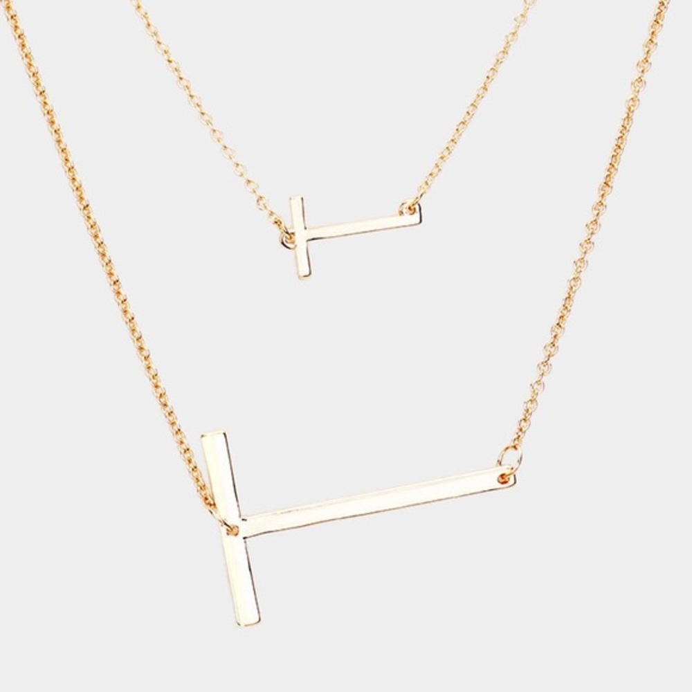 Gold monogram double necklace
